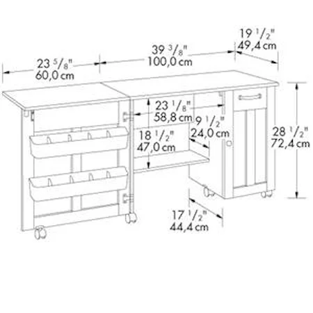 2 Door Sewing Craft Table with 3 Shelves